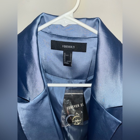 Satin Light Blue Long Blazer - Picture 3 of 3